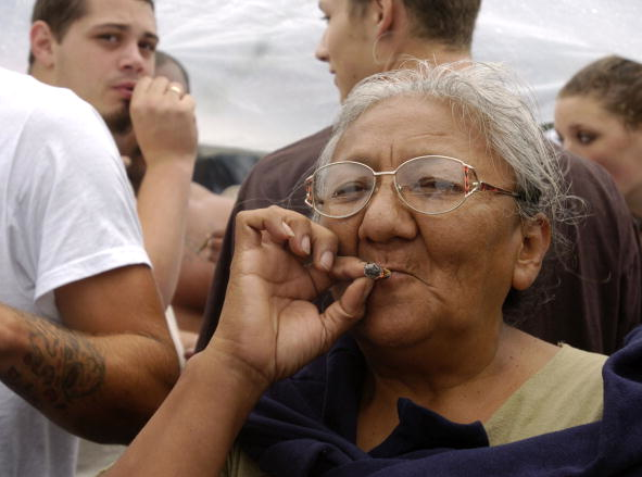 old lady smoking weed
